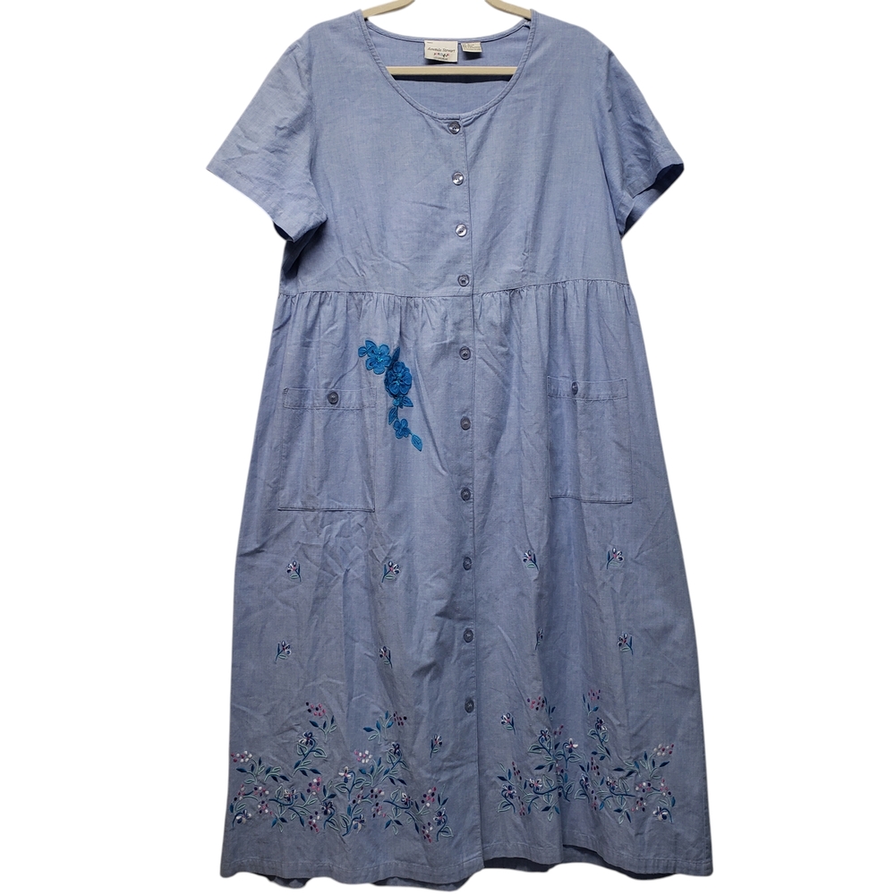 Amanda Stewart Leisurewear Embroidered Maxi Dress Size L Button Front Jumper